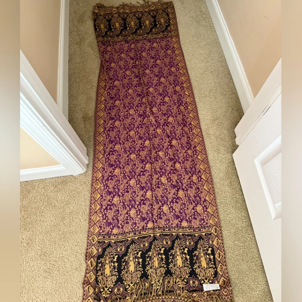 Vintage 100% Cashmere Shawl Wrap Scarf Jerusalem gold purple - Picture 3 of 4